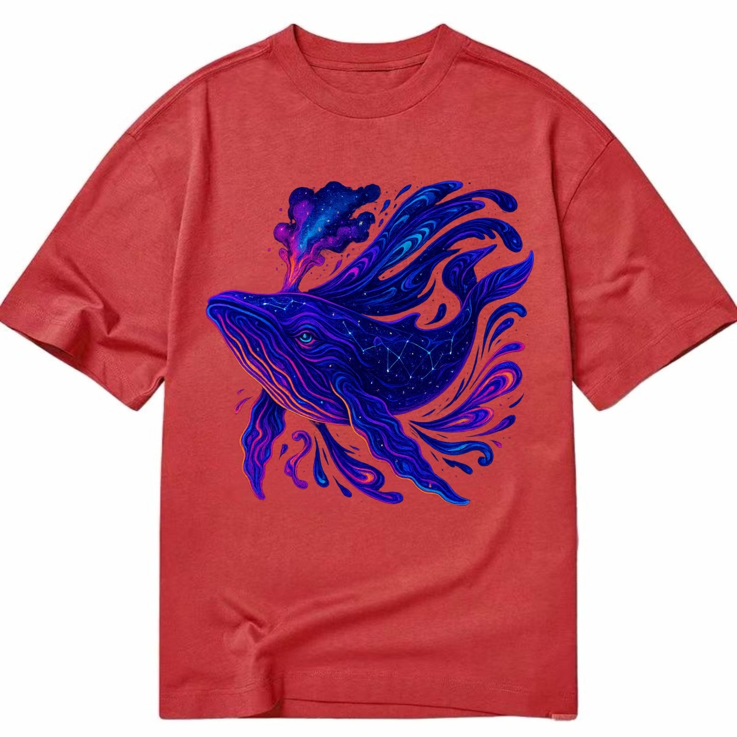 Majestic whale with body composed of galaxy clusters, stellar fins flowing like - Classic T-shirt - Red