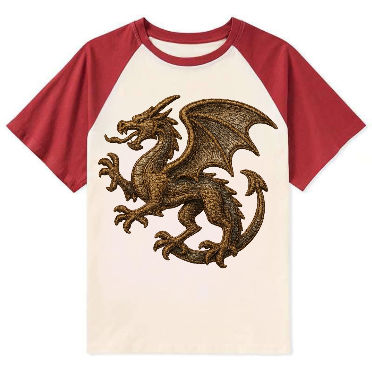 Dragon Silhouette  - Contrast Raglan T-shirt - Red