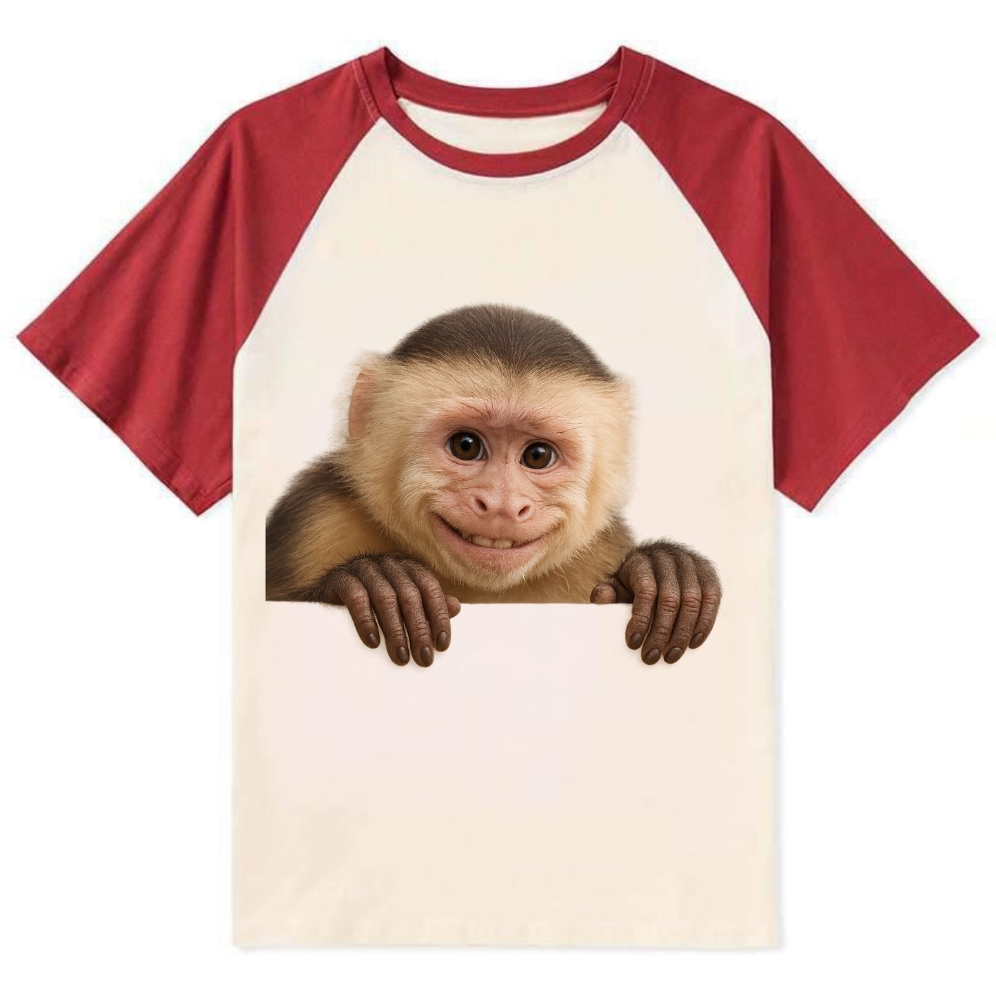 Capuchin Monkey  - Contrast Raglan T-shirt - Red