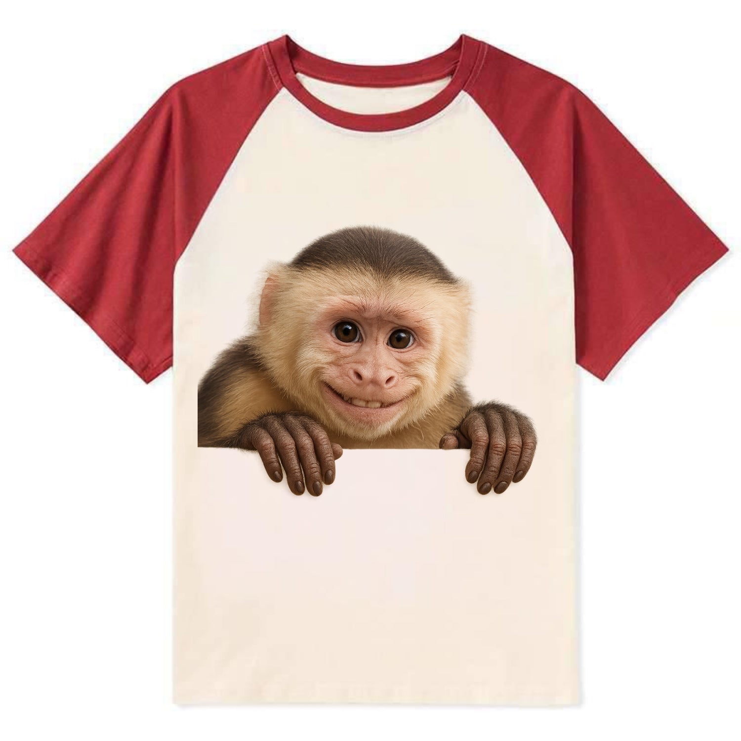 Capuchin Monkey  - Contrast Raglan T-shirt - Red