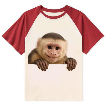 Capuchin Monkey  - Contrast Raglan T-shirt - Red