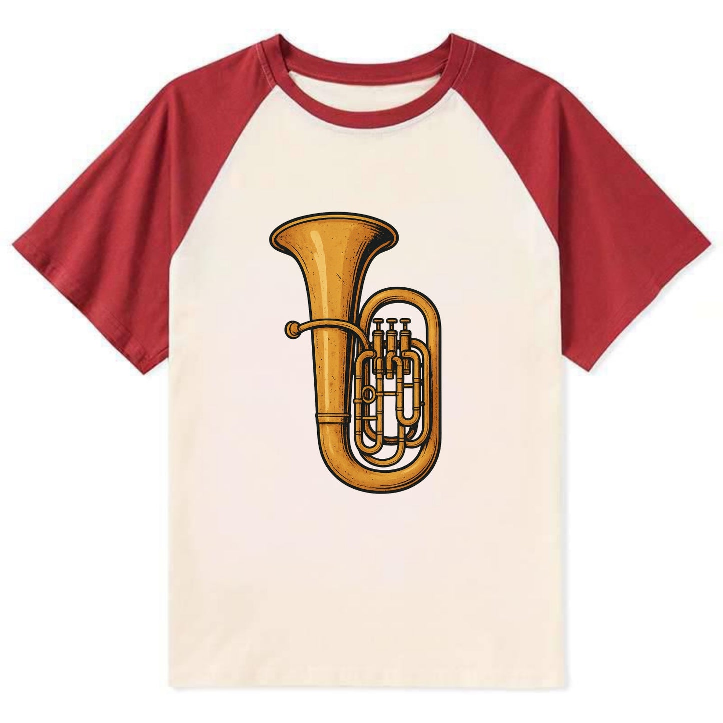 Tuba with large brass bell - Contrast Raglan T-shirt - Red