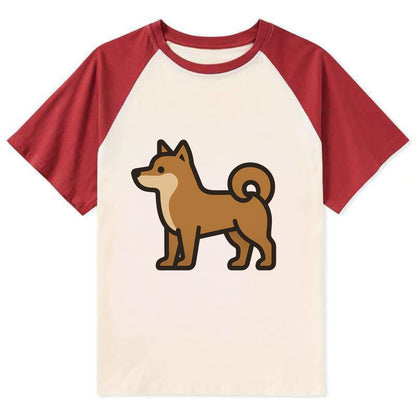 Shiba Inu - Red sesame flat side profile - Contrast Raglan T-shirt - Red