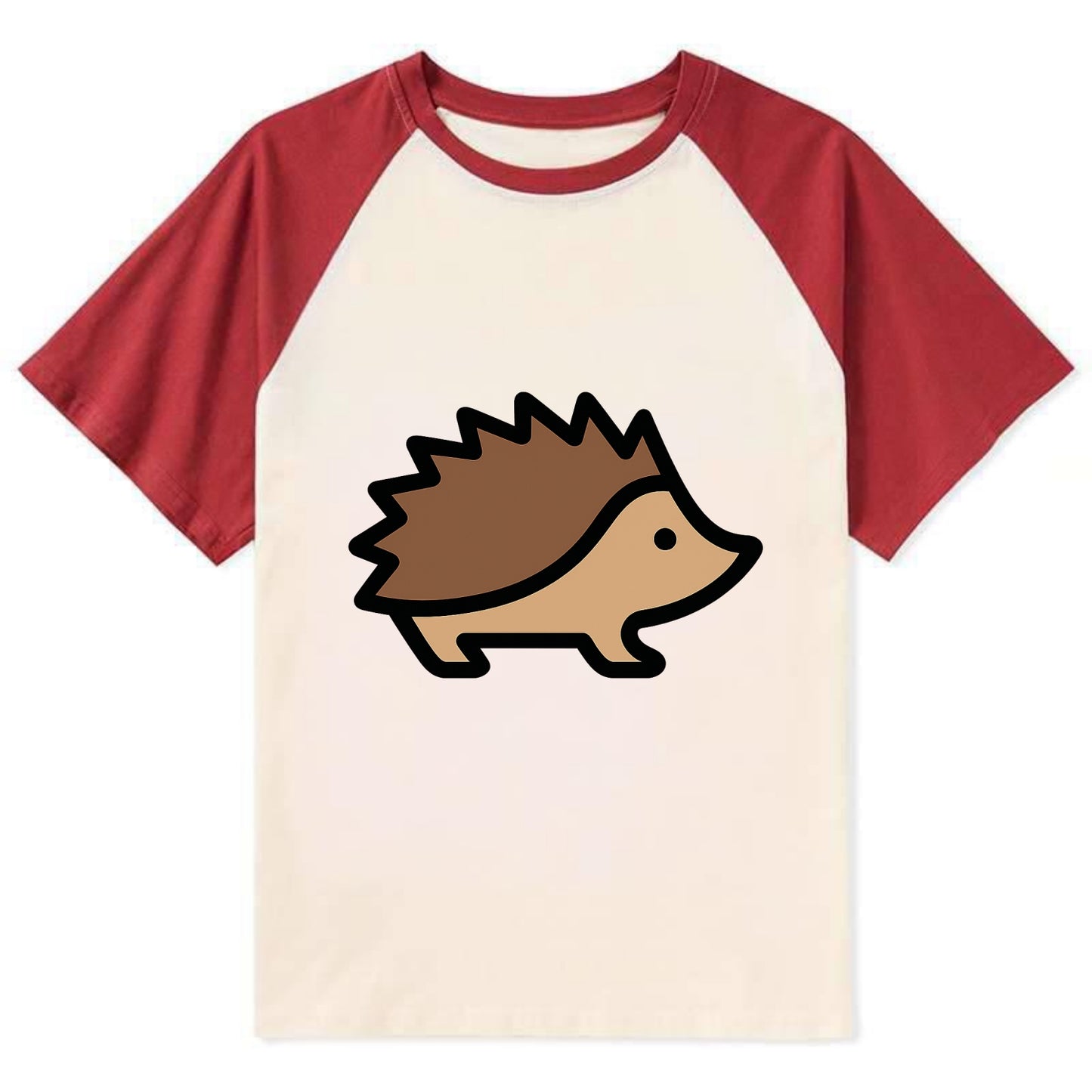 Hedgehog - Brown spiky back flat side profile - Contrast Raglan T-shirt - Red