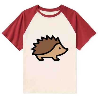 Hedgehog - Brown spiky back flat side profile - Contrast Raglan T-shirt - Red