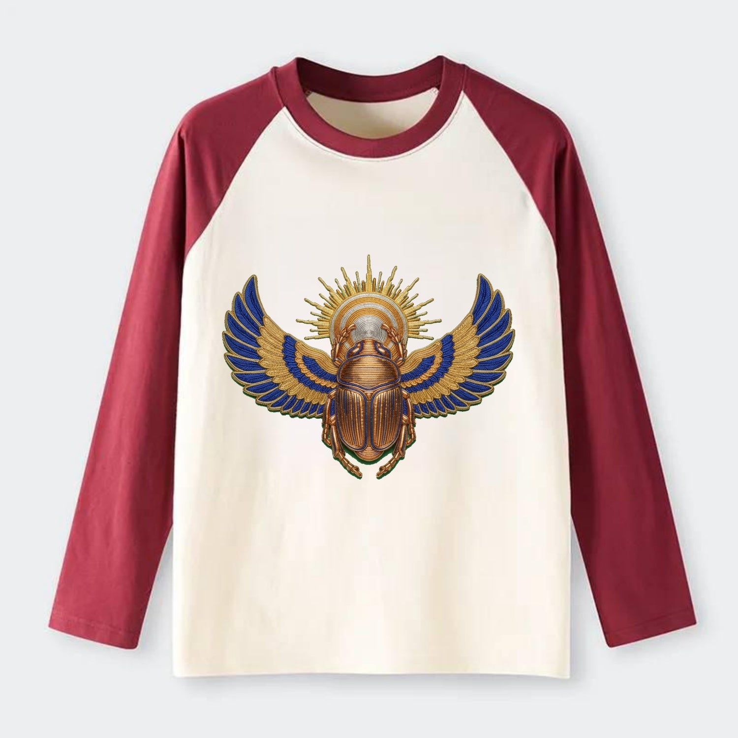 Winged Scarab - Raglan Long Sleeve T-Shirt - Red