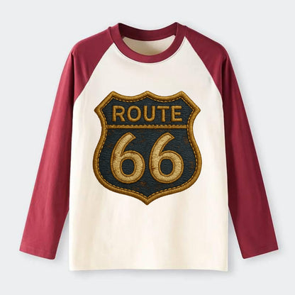 Route 66  - Raglan Long Sleeve T-Shirt - Red