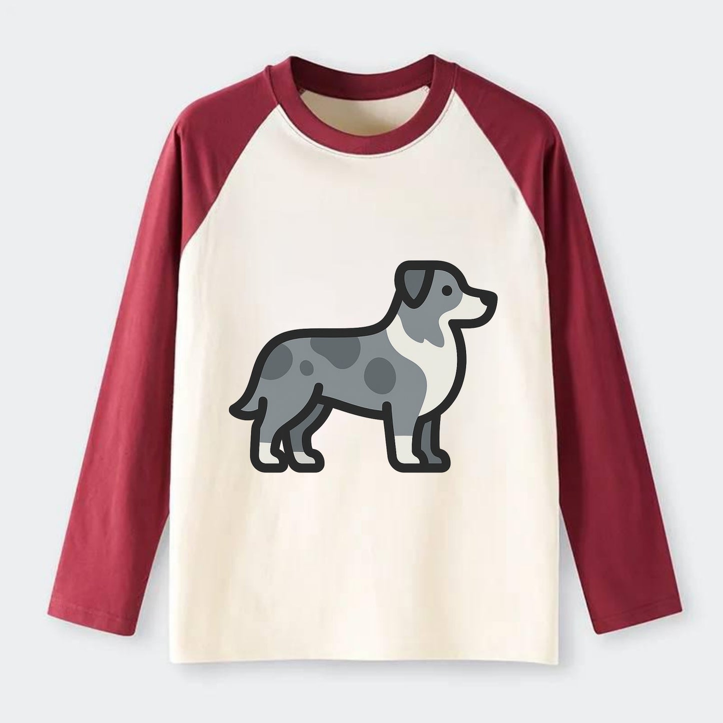 Australian Shepherd - Blue merle flat side profile - Raglan Long Sleeve T-Shirt - Red