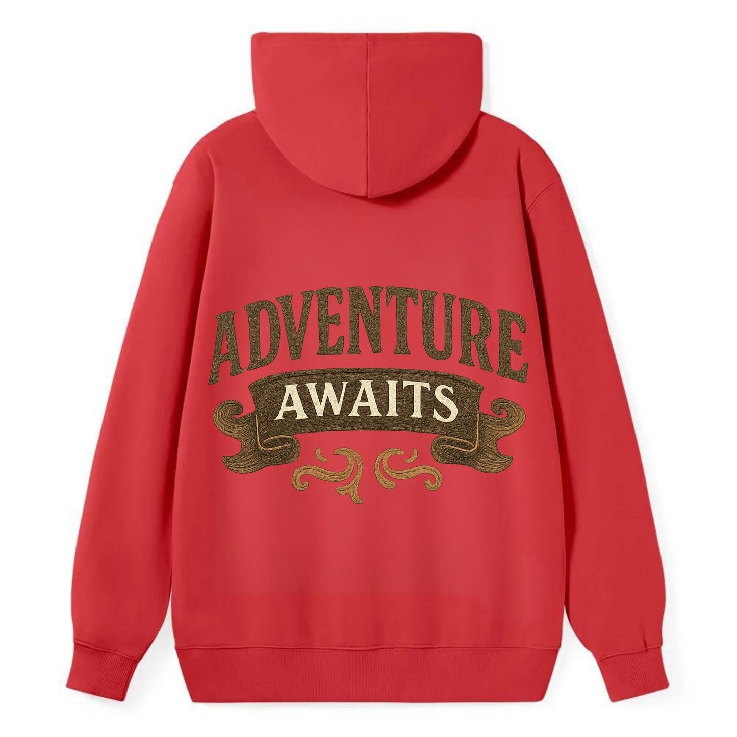 Bold typography design - "ADVENTURE AWAITS" - excitement ahead, ready for - Classic Pullover Hoodie - Red