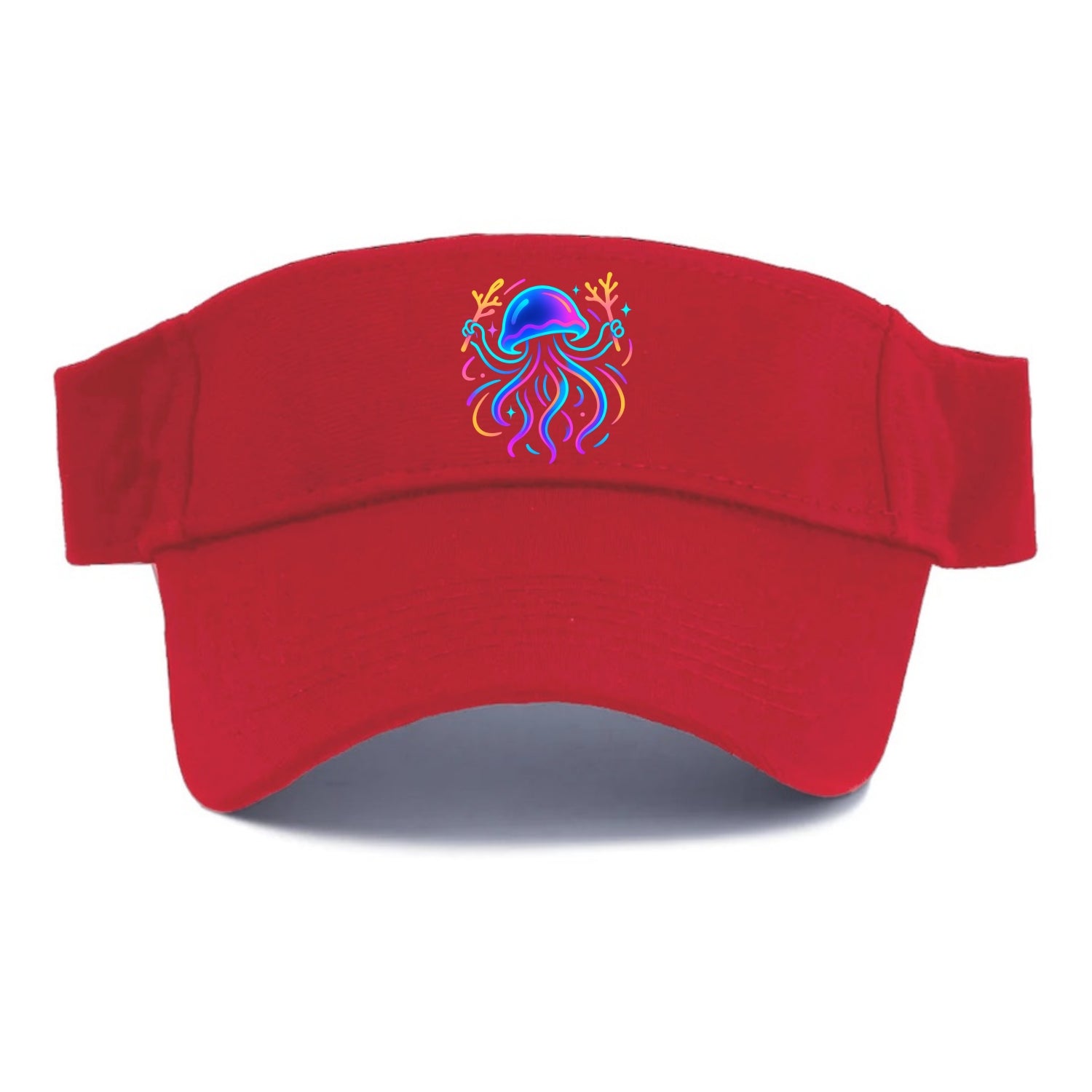 Jellyfish conducting a glow orchestra using coral batons in deep ocean concert hall - Visor - Red