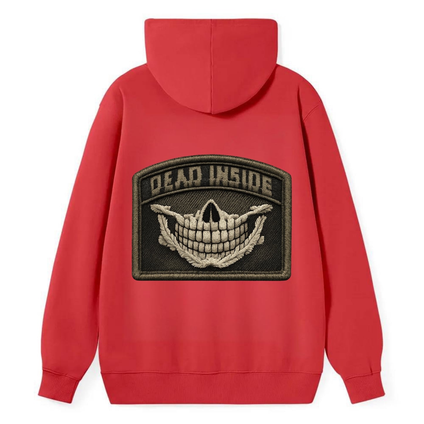 DEAD INSIDE SMILE - skeleton smile in white , dark humor - Classic Pullover Hoodie - Red