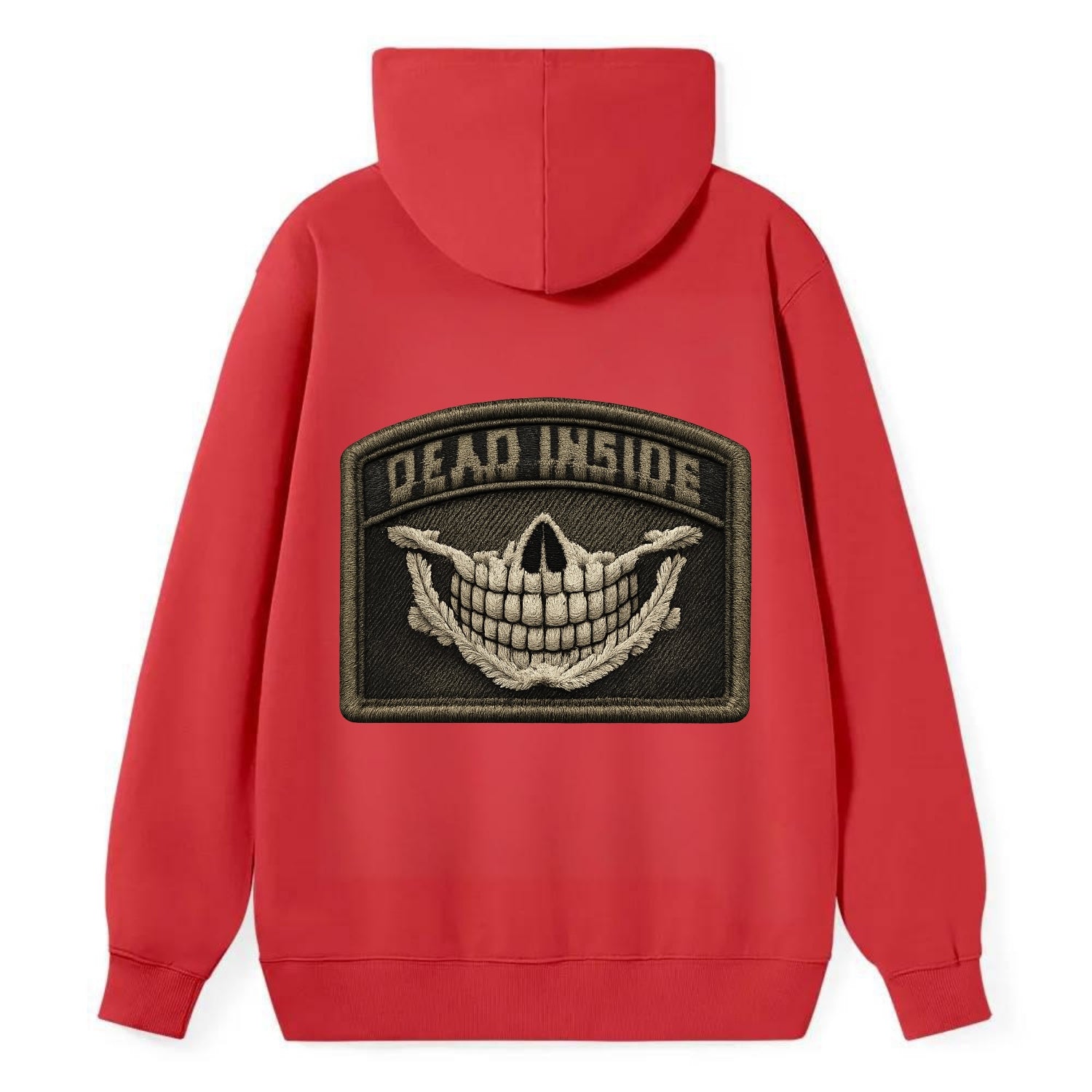 DEAD INSIDE SMILE - skeleton smile in white , dark humor - Classic Pullover Hoodie - Red