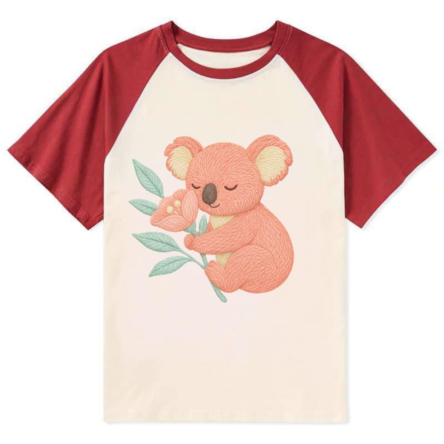 Coral Koala - Contrast Raglan T-shirt - Red