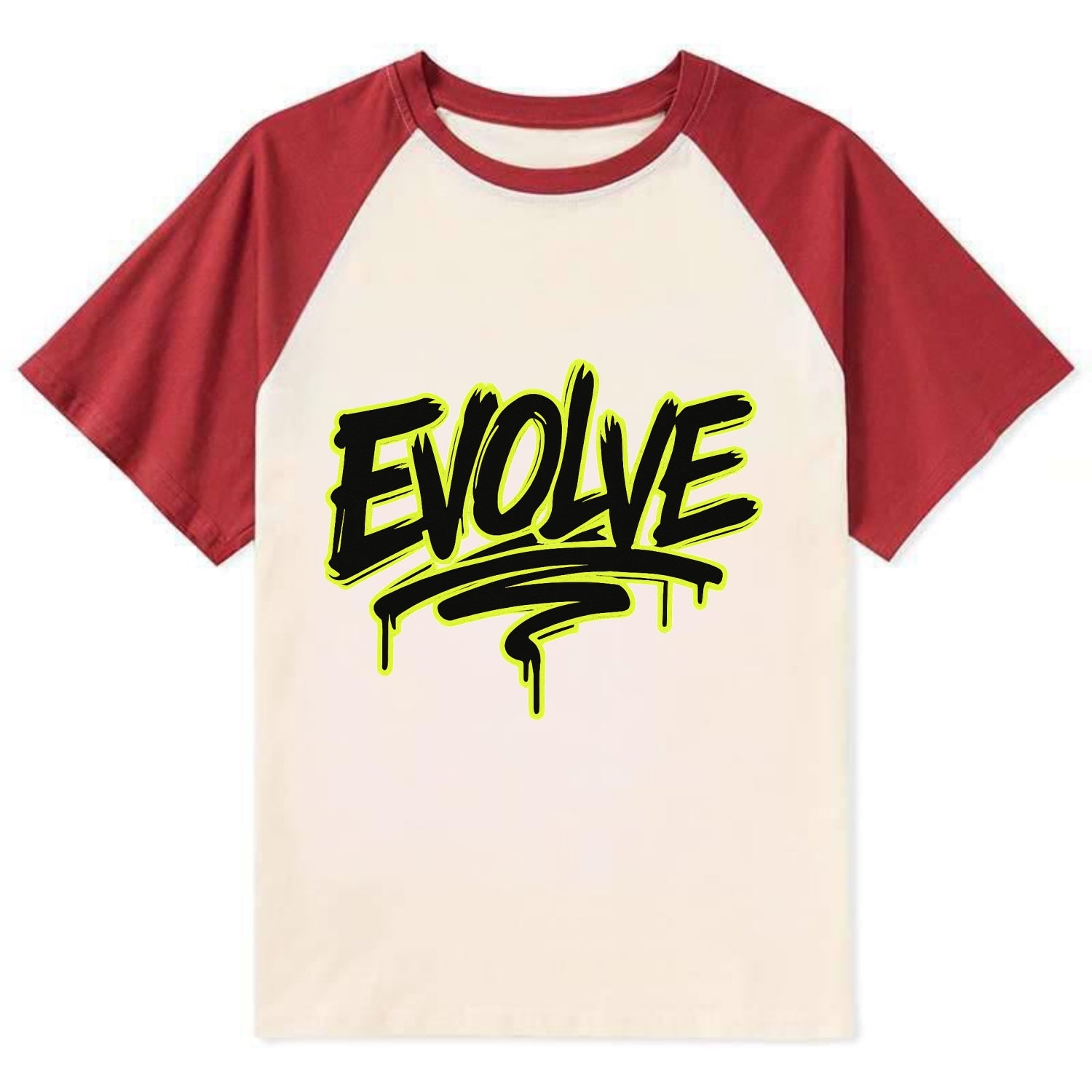 Bold typography design - "EVOLVE" - changing, becoming better - Contrast Raglan T-shirt - Red