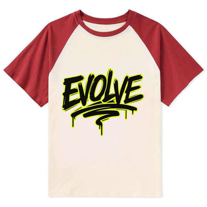 Bold typography design - "EVOLVE" - changing, becoming better - Contrast Raglan T-shirt - Red