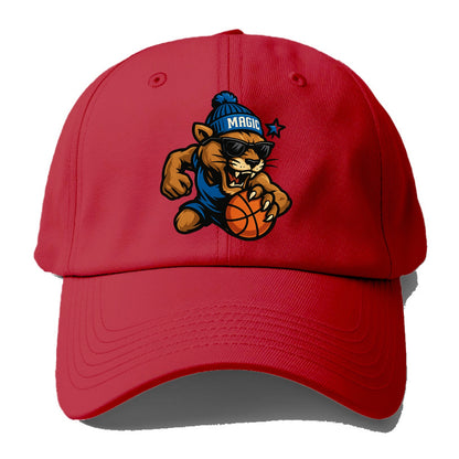 Florida Panther wearing Magic beanie with star wand patch and wayfarer sunglasses - Baseball Cap - Red