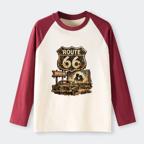 DRIVE-IN | Classic car at drive-in theater | Movie night romance | - Raglan Long Sleeve T-Shirt