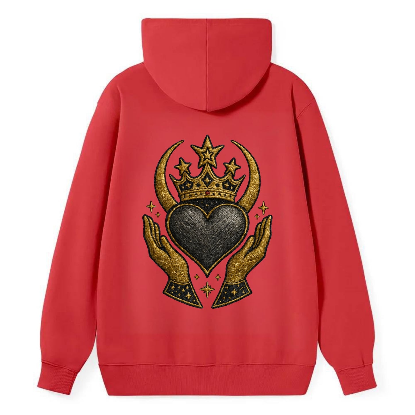 Celtic knot crown with woven strands merging into copper hands shielding - Classic Pullover Hoodie - Red