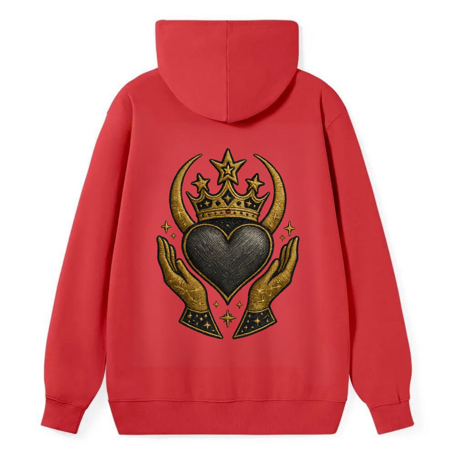 Celtic knot crown with woven strands merging into copper hands shielding - Classic Pullover Hoodie - Red