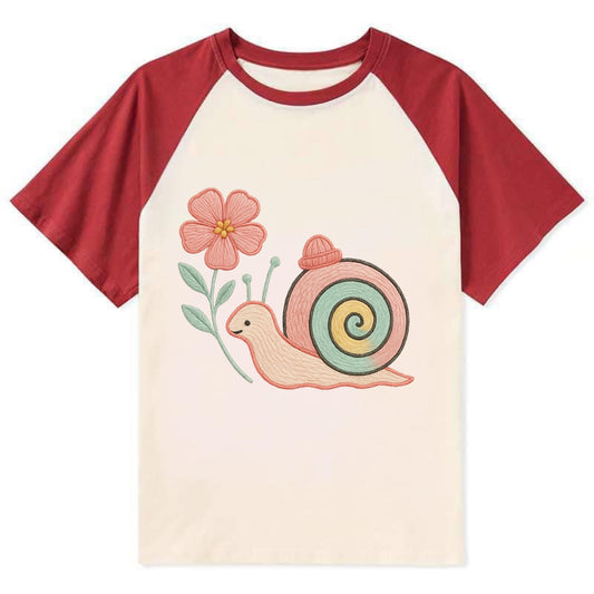 Coral Snail - Contrast Raglan T-shirt - Red