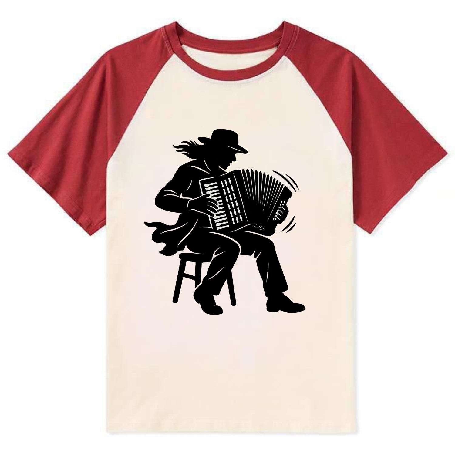 Accordion player street musician - Contrast Raglan T-shirt - Red