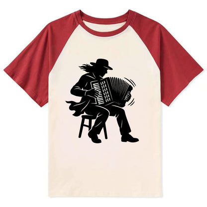 Accordion player street musician - Contrast Raglan T-shirt - Red