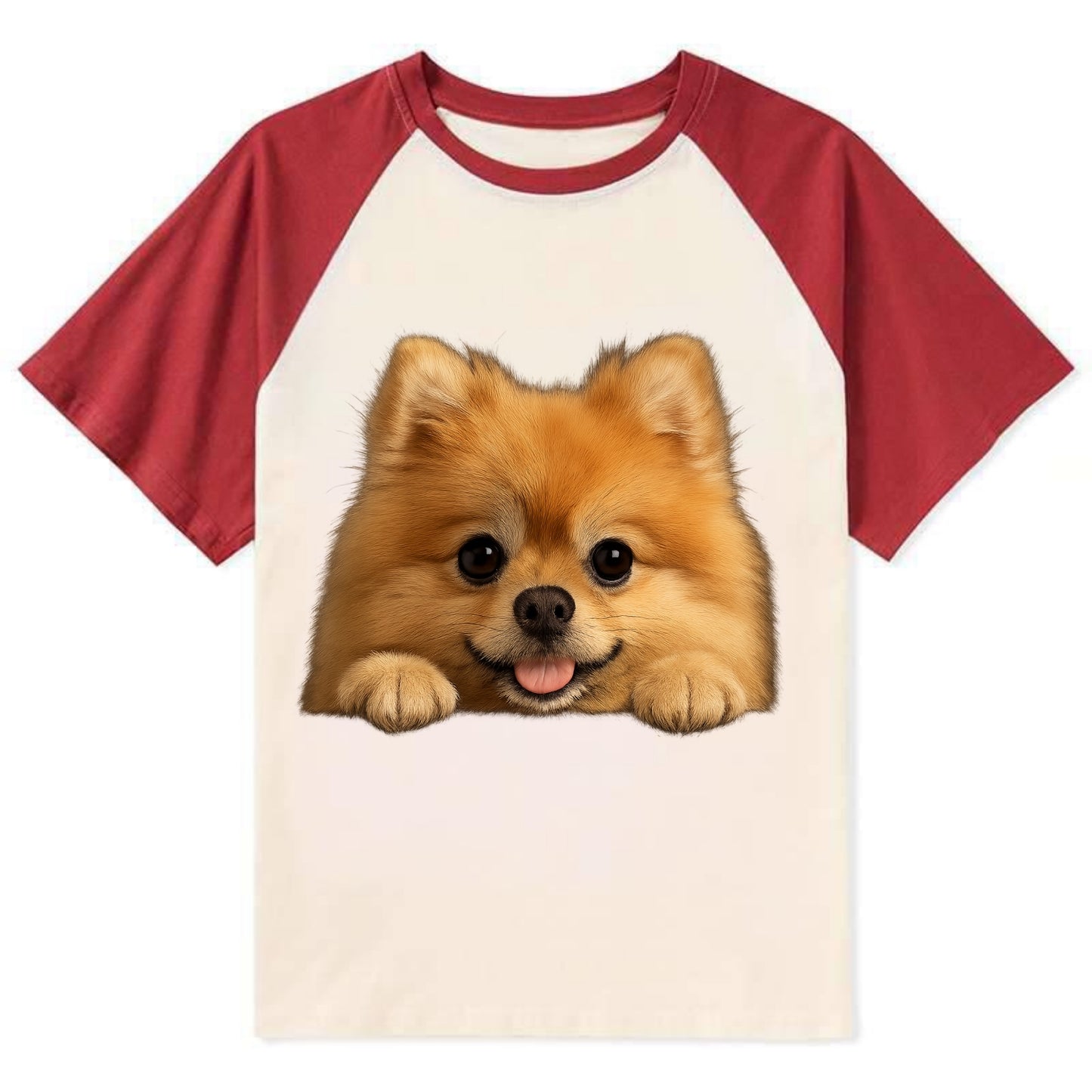 Pomeranian  - Contrast Raglan T-shirt - Red