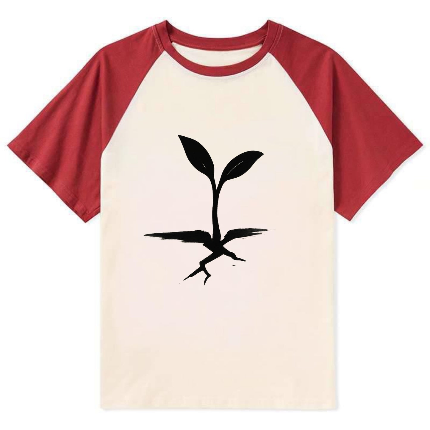 Seedling breaking through concrete - persistence ink brushstrokes - Contrast Raglan T-shirt - Red