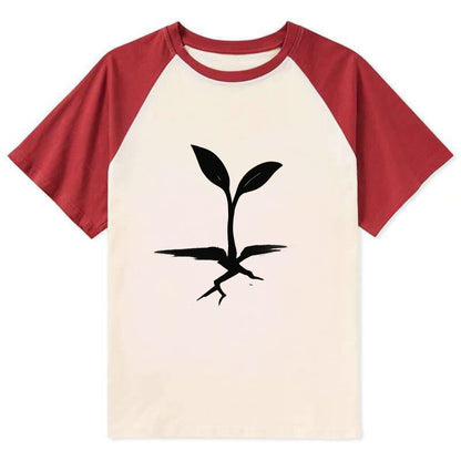 Seedling breaking through concrete - persistence ink brushstrokes - Contrast Raglan T-shirt - Red
