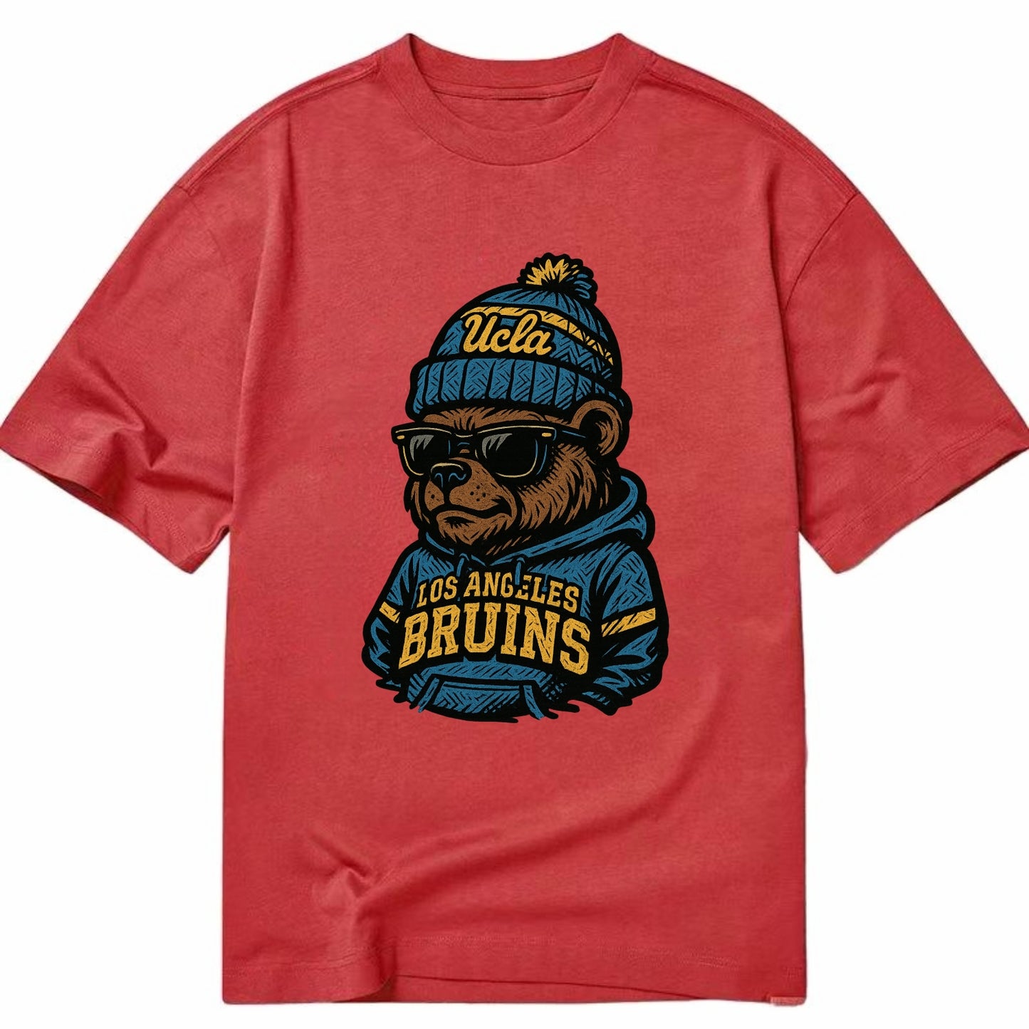 Los Angeles Bruin wearing UCLA beanie with script patch - Classic T-shirt - Red