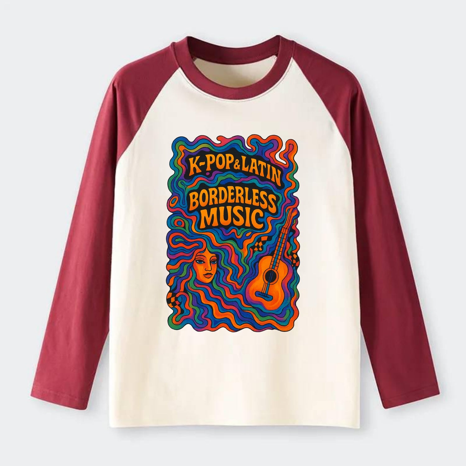 K-Pop and Latin fusion explosion - "Borderless Music" - cross-cultural - Raglan Long Sleeve T-Shirt - Red