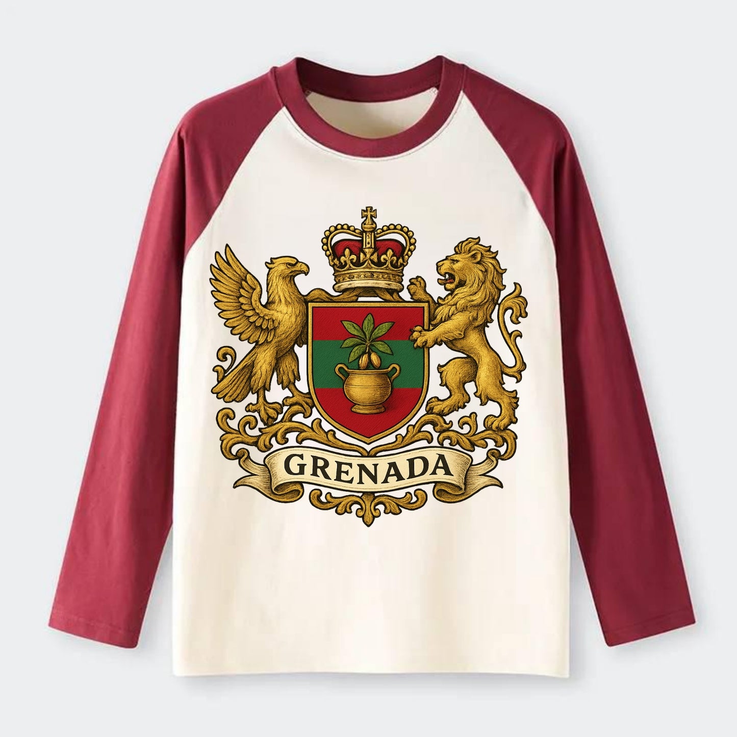 Grenada Heritage Badge  - Raglan Long Sleeve T-Shirt - Red