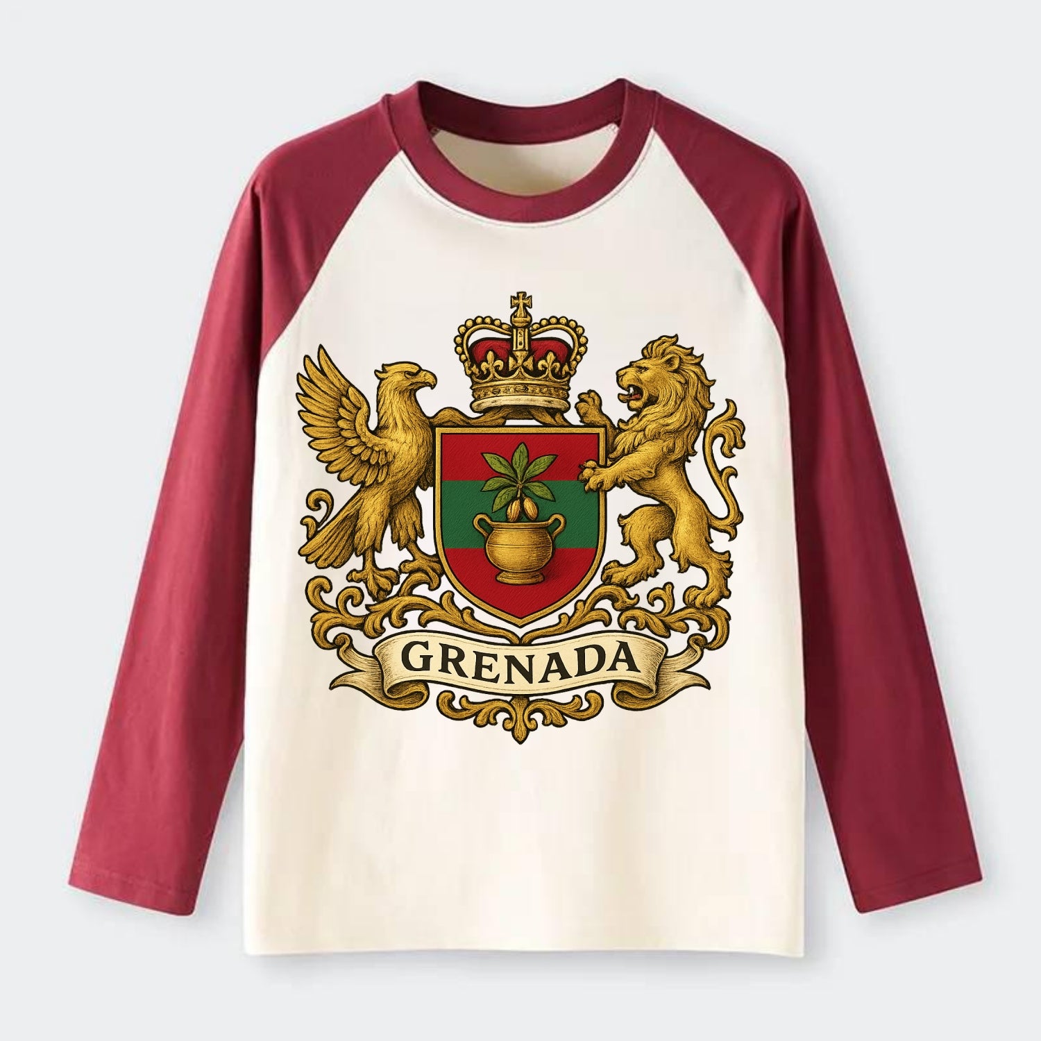 Grenada Heritage Badge  - Raglan Long Sleeve T-Shirt - Red