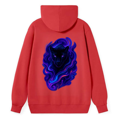 Sleek black panther emerging from swirls of deep purple and electric - Classic Pullover Hoodie - Red