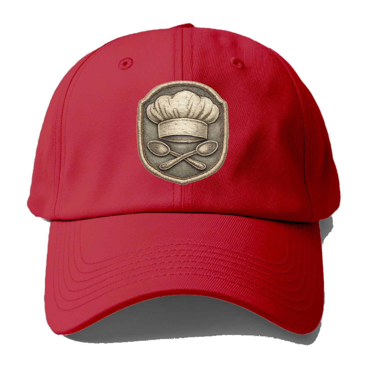 Embroidered patch design - COOKING CHEF HAT - toque blanche with crossed spoons in - Baseball Cap - Red