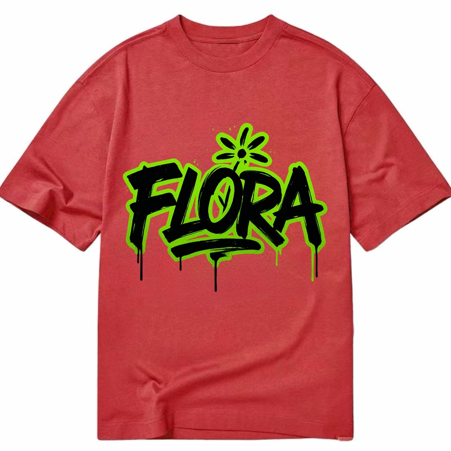 Bold typography design - "FLORA" - plant life, blooming - Classic T-shirt - Red