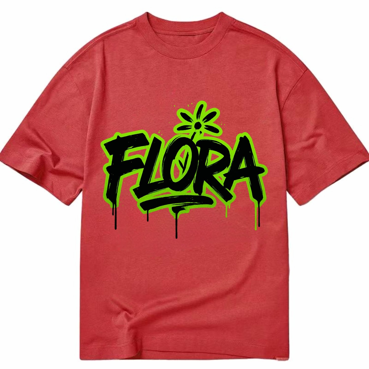 Bold typography design - "FLORA" - plant life, blooming - Classic T-shirt - Red