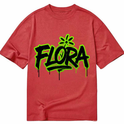 Bold typography design - "FLORA" - plant life, blooming - Classic T-shirt - Red