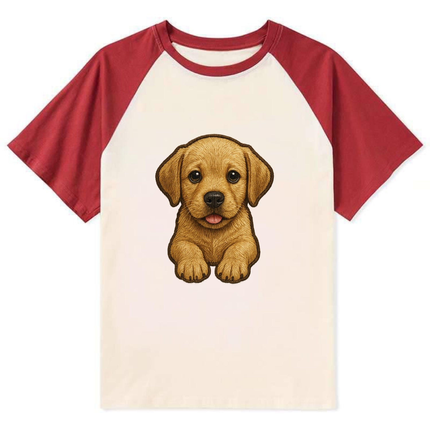 Baby Labrador Retriever Puppy - yellow/black/chocolate, soulful eyes, - Contrast Raglan T-shirt - Red
