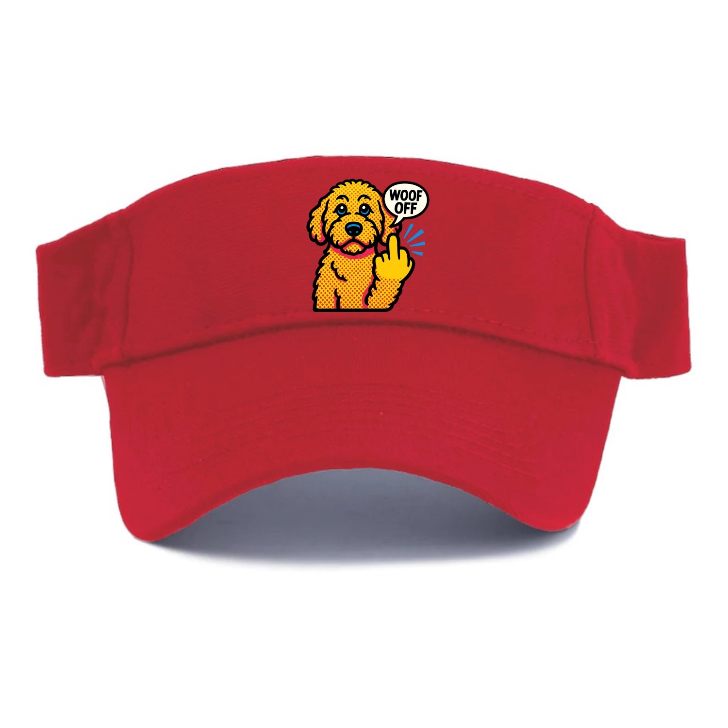 Goldendoodle with teddy bear face and curly golden coat, friendly paw flipping off - Visor - Red