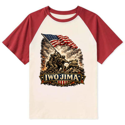 Iwo Jima Flag Raising - Contrast Raglan T-shirt - Red