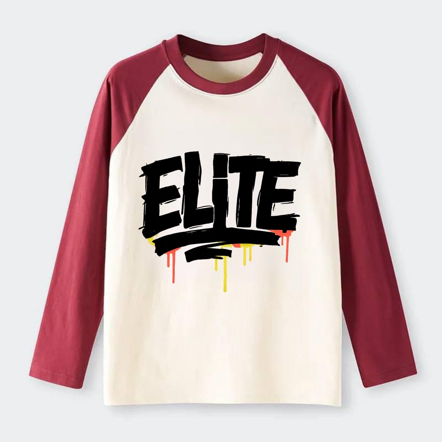 Bold typography design - "ELITE" - top tier, highest level - Raglan Long Sleeve T-Shirt - Red