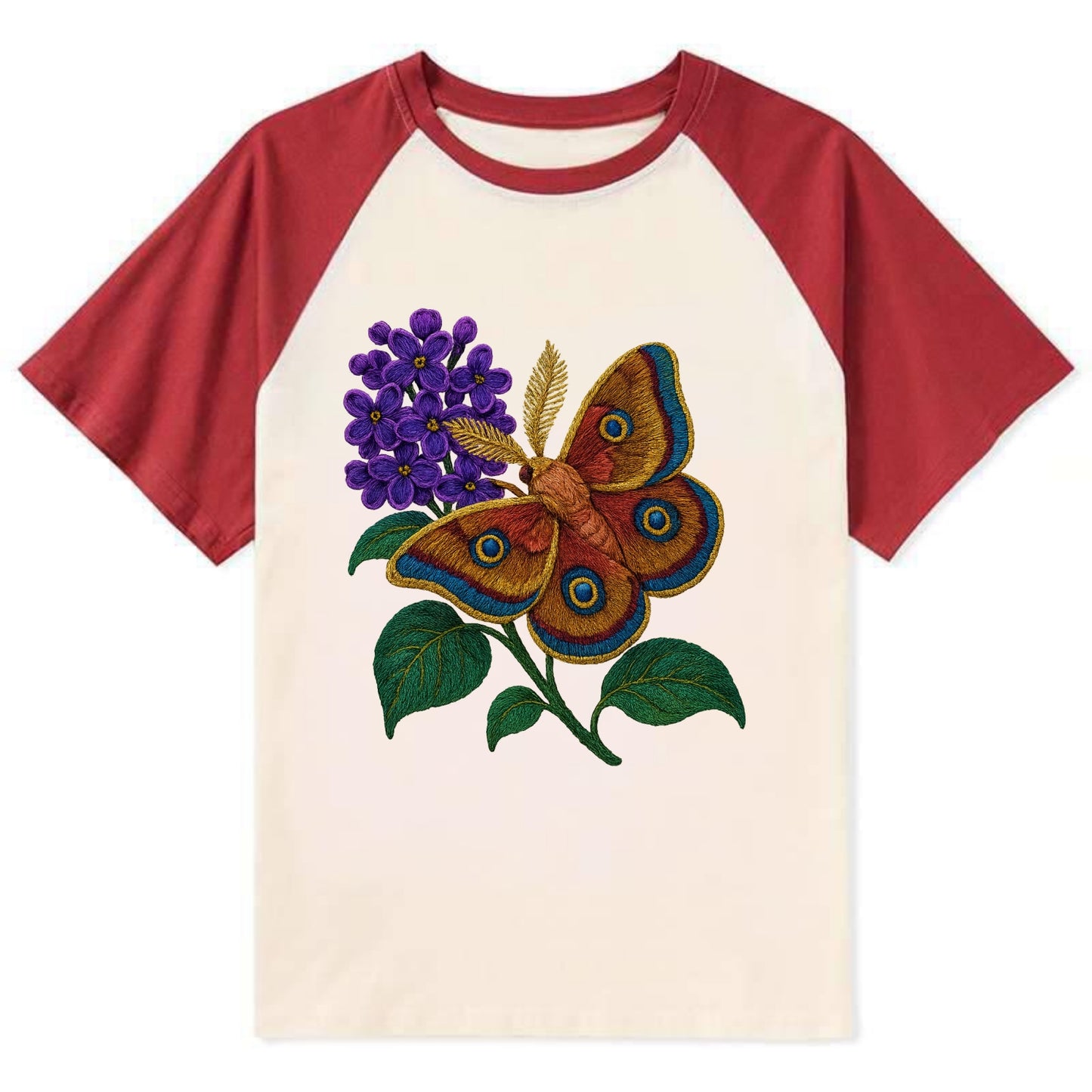 Polyphemus Moth - Contrast Raglan T-shirt - Red