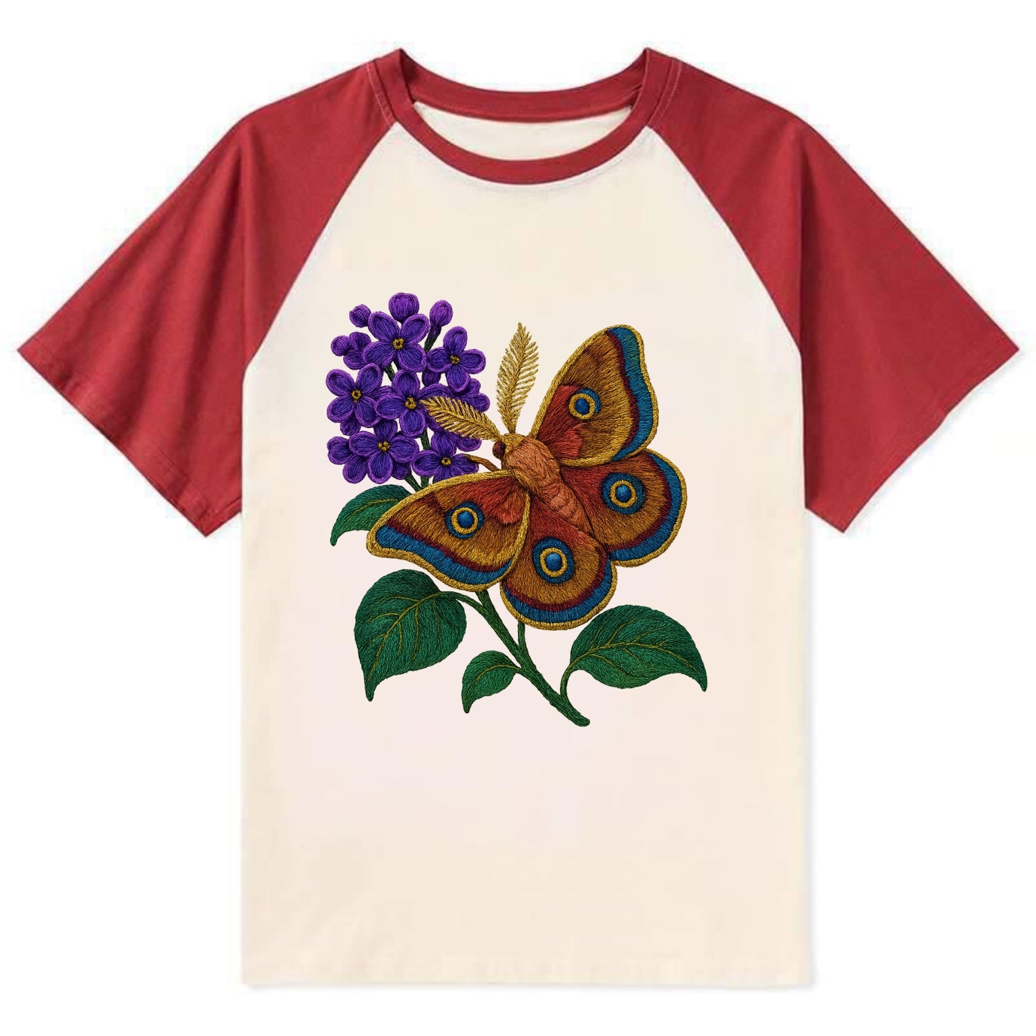 Polyphemus Moth - Contrast Raglan T-shirt - Red