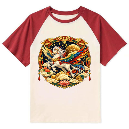 CELESTIAL HORSE | Heavenly horse among clouds and stars | Wings of - Contrast Raglan T-shirt