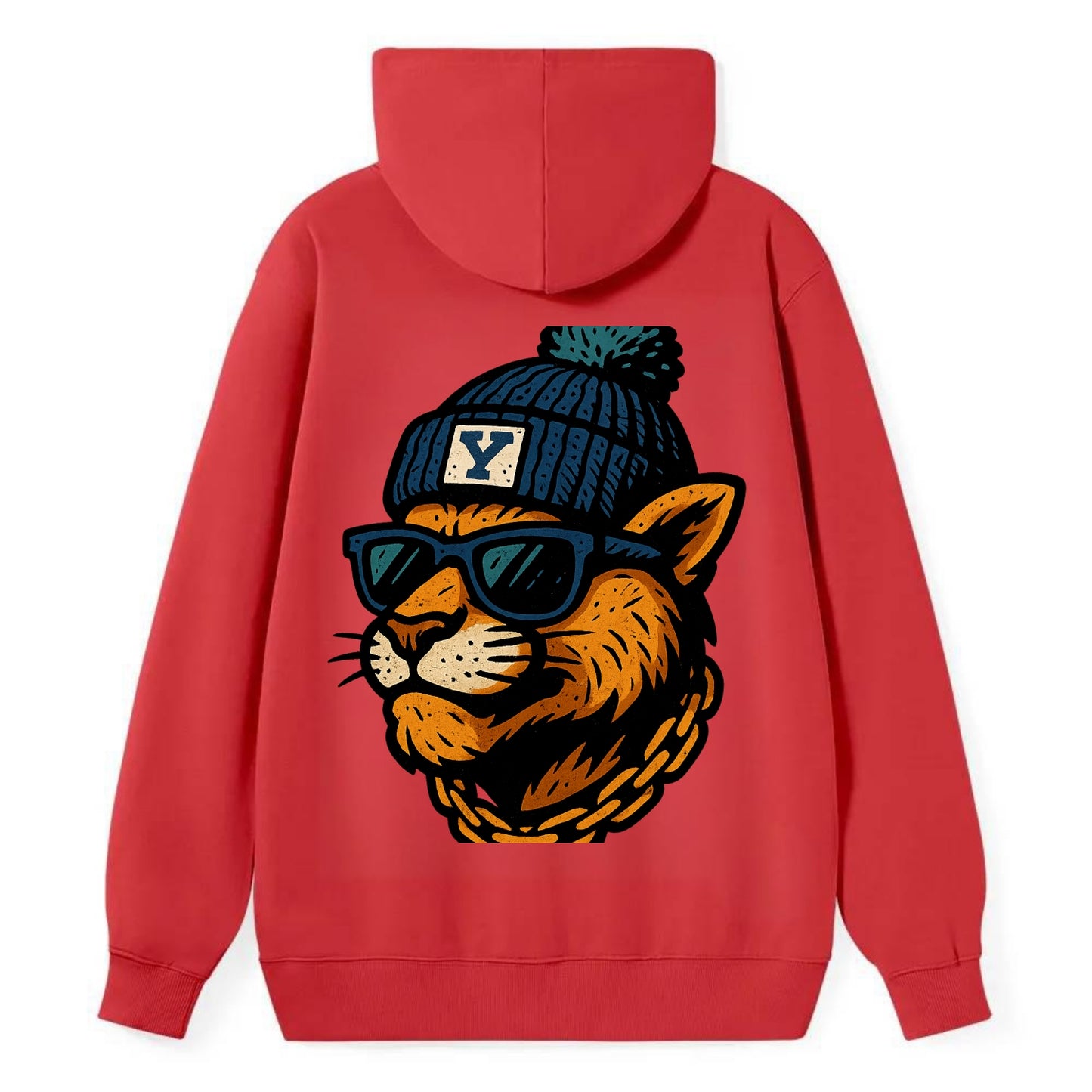 Provo Cougar wearing BYU beanie with Y patch - Classic Pullover Hoodie - Red