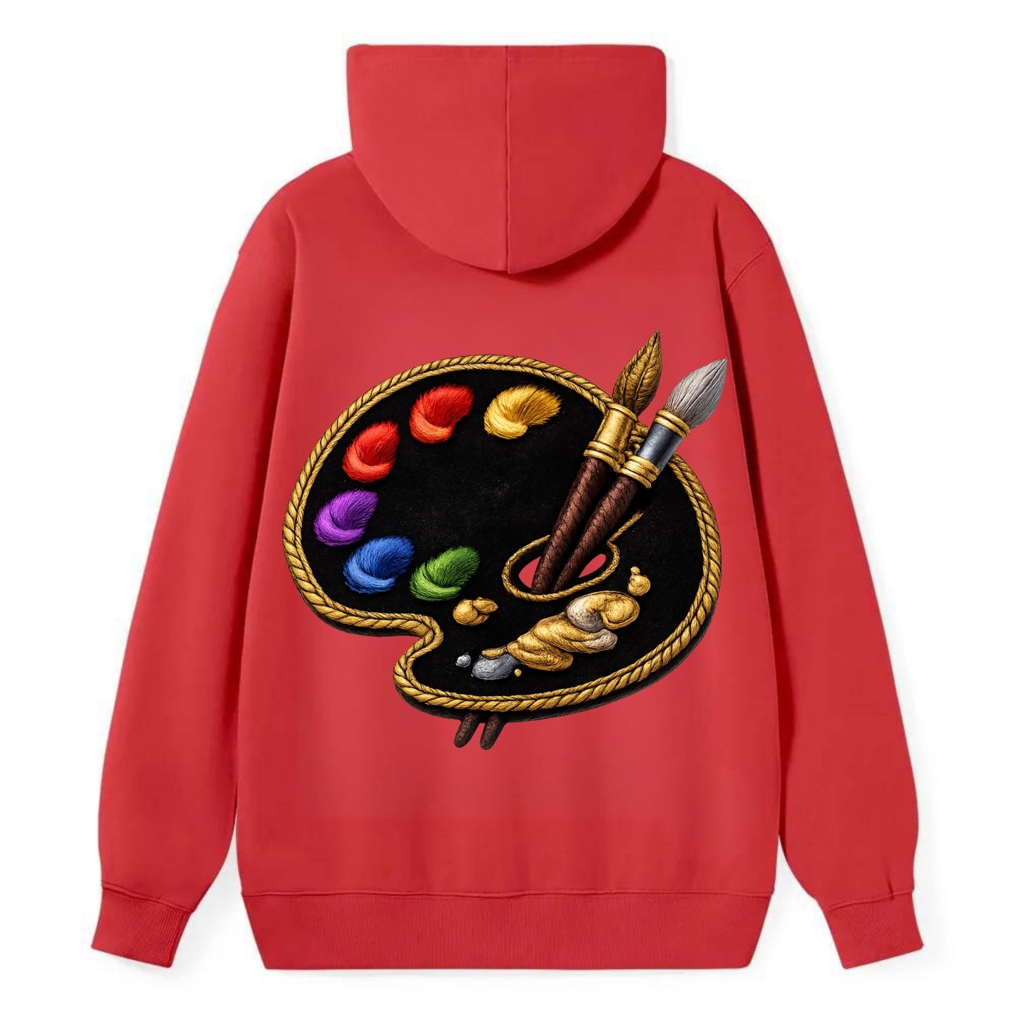 PAINT PALETTE - artist palette with brushes in rainbow and brown , - Classic Pullover Hoodie - Red