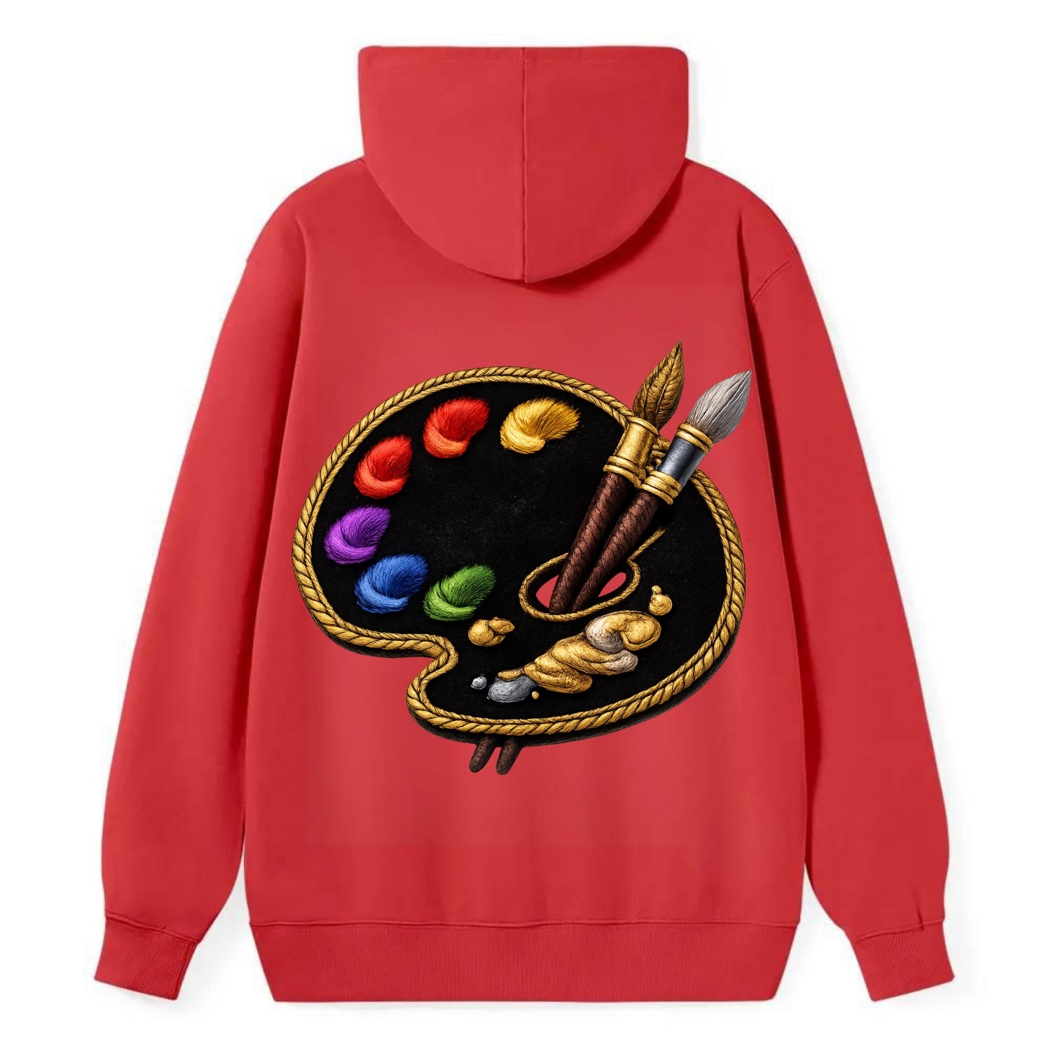 PAINT PALETTE - artist palette with brushes in rainbow and brown , - Classic Pullover Hoodie - Red