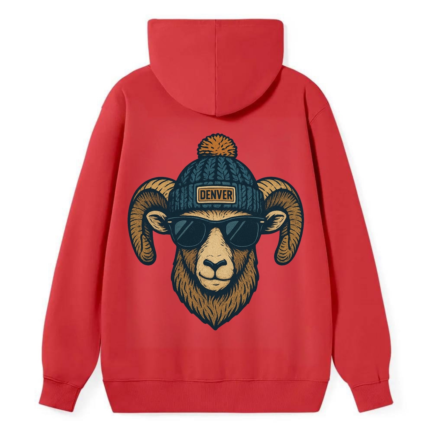 Colorado Rocky Mountain Bighorn Sheep wearing Denver beanie with pom pom - Classic Pullover Hoodie - Red