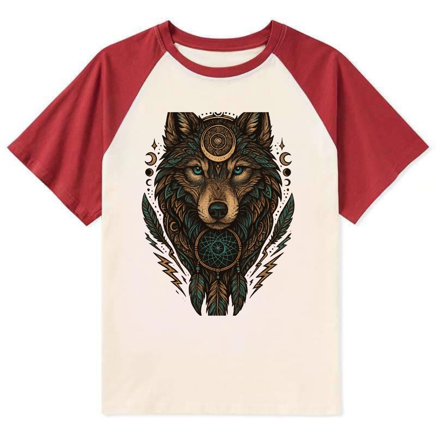 Storm Wolf Thunder  - Contrast Raglan T-shirt - Red